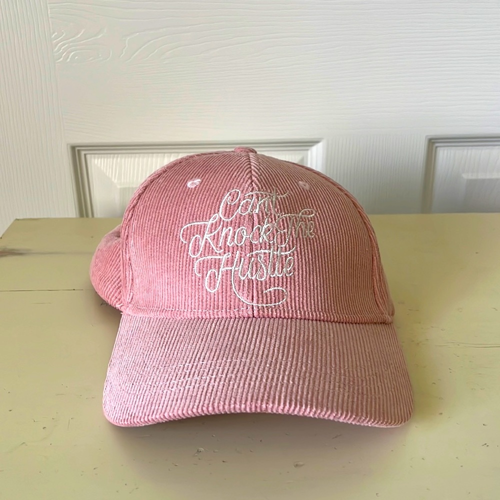 “Can’t knock the hustle” women’s pink corduroy adjustable hat
